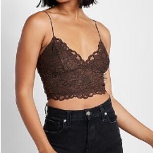Express Brown Lace Crop Top